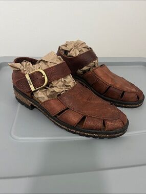 Bass Leather Fisherman Sandals (Sz 8.5) Cognac Brown Cork